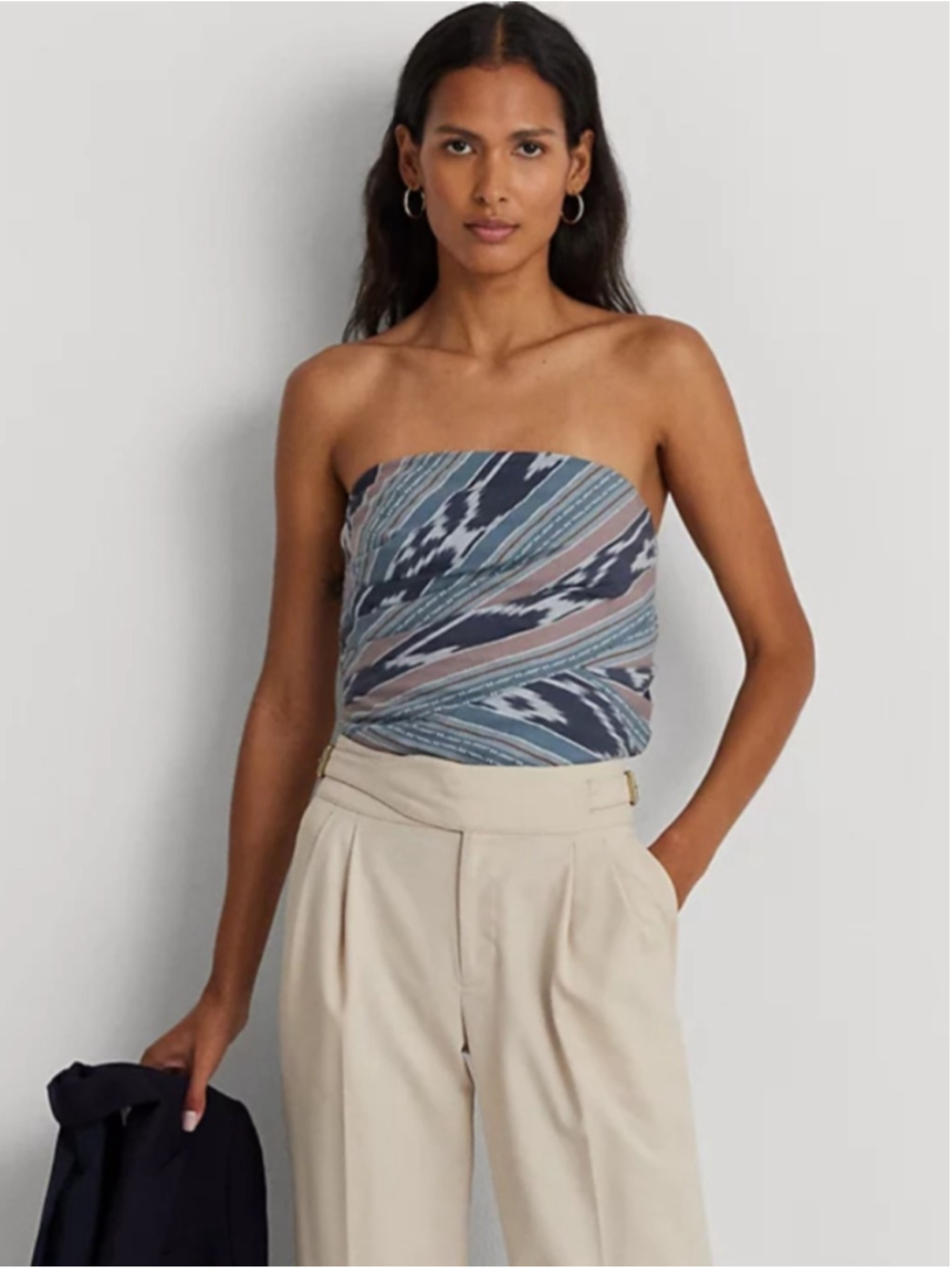 Ralph Lauren Black Label Geo-Stripe Cotton Strapless Blouse Bustier Boned Top 12